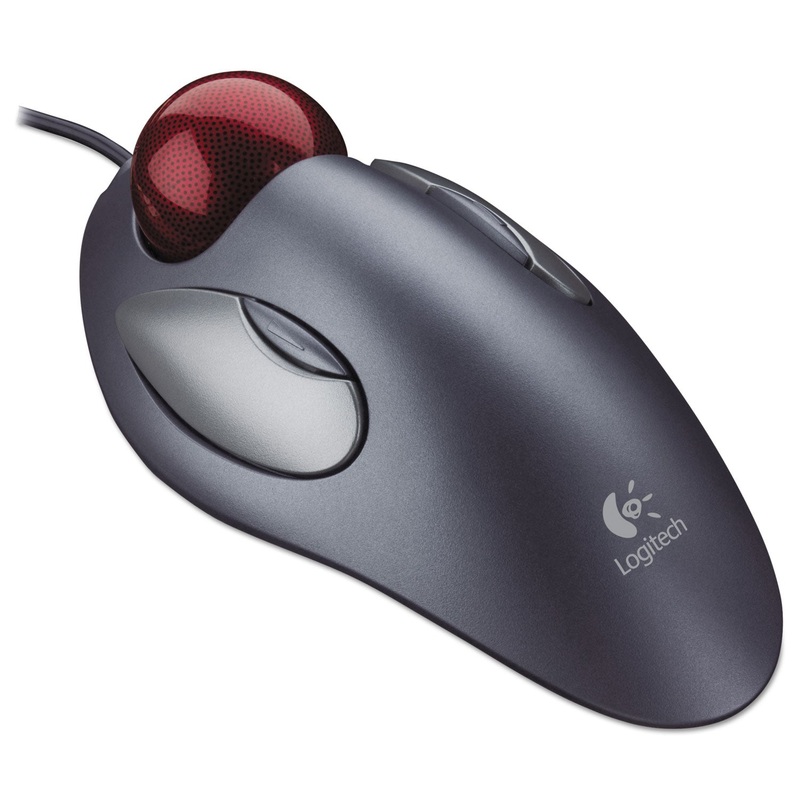 TRACKMAN MARBLE MOUSE, USB 1.0, LEFT/RIGHT HAND USE, GRAY/RED