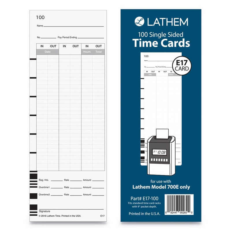 E17-100 TIME CARD, BI-WEEKLY/MONTHLY/SEMI-MONTHLY/WEEKLY, ONE SIDE, 9", 100/PACK