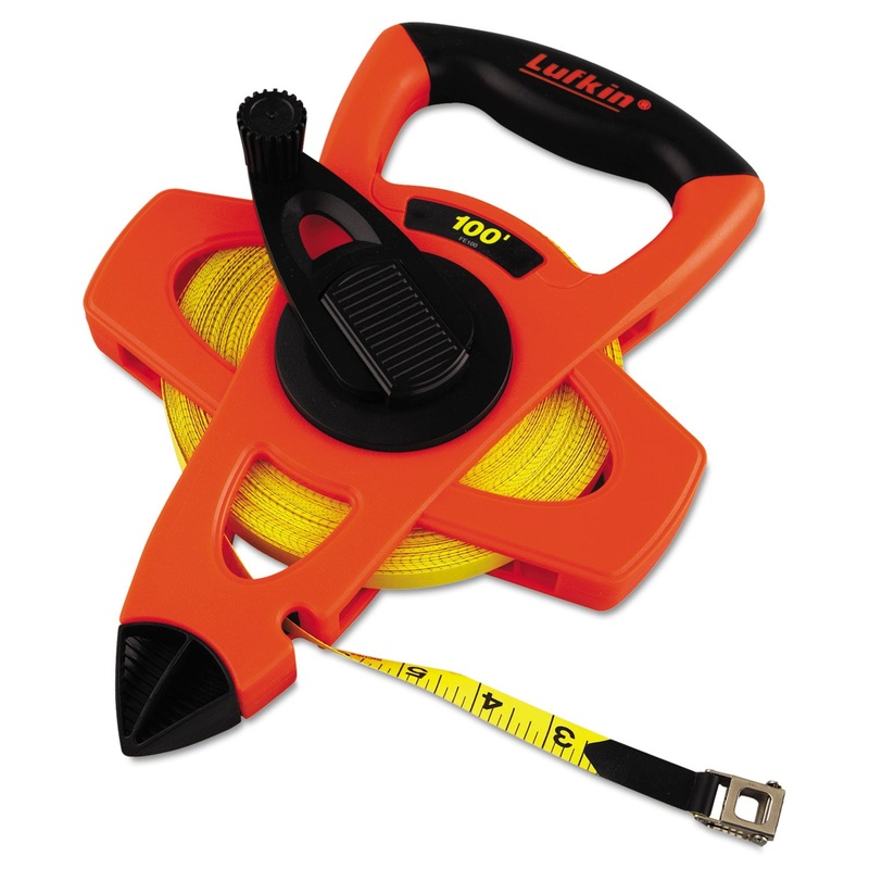 Engineer Hi-Viz Fiberglass Measuring Tape, 1/2"x100ft, Yellow Blade, Orange Case