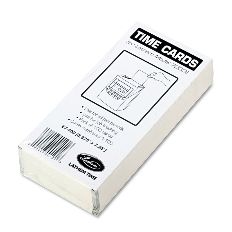 Time Card For Lathem Model 7000e, Numbered 1-100, Two-Sided, 100/pack