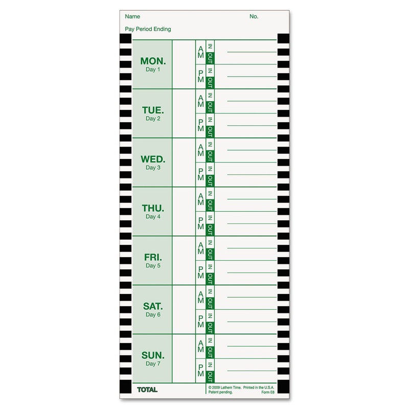 Time Card For Lathem Model 800p, 4 X 9, Weekly, 1-Sided, 100/pack