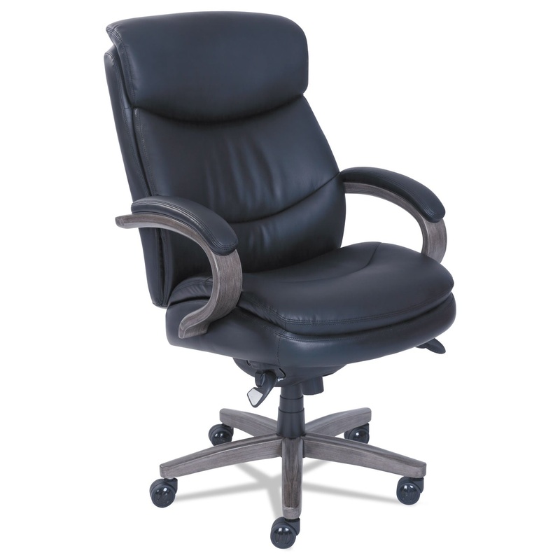 WOODBURY HIGH-BACK EXECUTIVE CHAIR, SUPPORTS UP TO 300 LBS., BLACK SEAT/BLACK BACK, WEATHERED GRAY BASE
