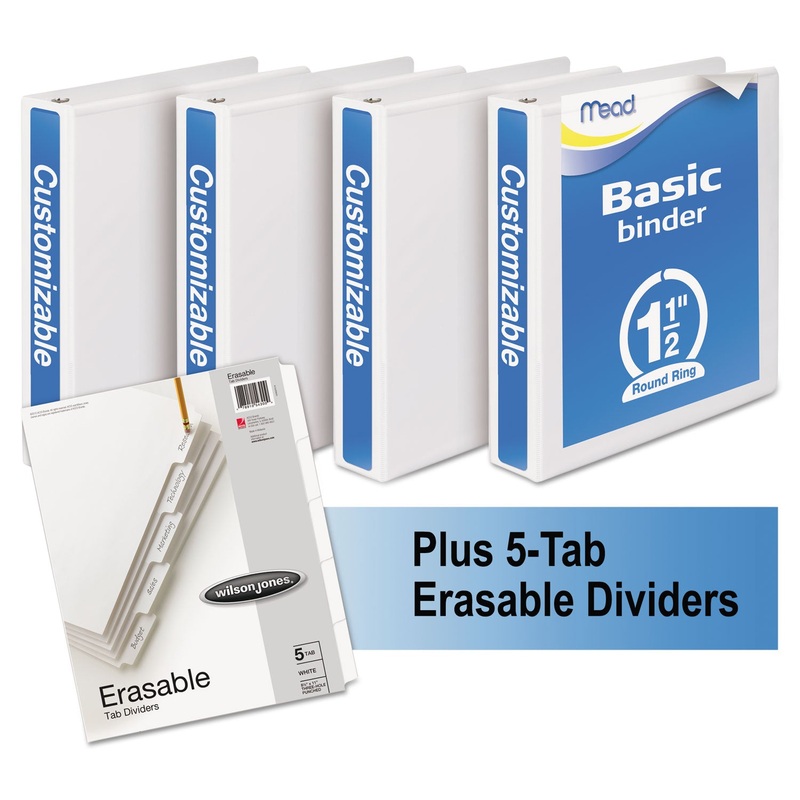 ECONOMY ROUND-RING VIEW BINDER PLUS PACK, 3 RINGS, 1.5" CAPACITY, 11 X 8.5, WHITE, 4/CARTON