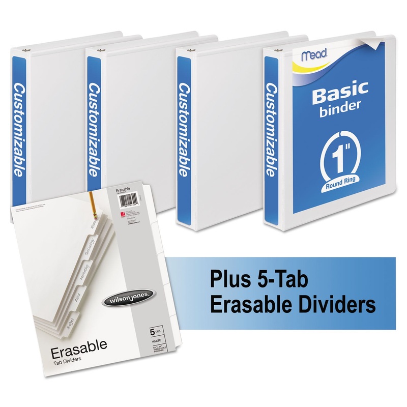 ECONOMY ROUND-RING VIEW BINDER PLUS PACK, 3 RINGS, 1" CAPACITY, 11 X 8.5, WHITE, 4/CARTON