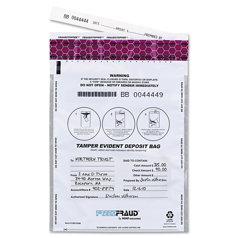 Freezfraud Tamper-Evident Deposit Bags, 9 X 12, White, 100/box