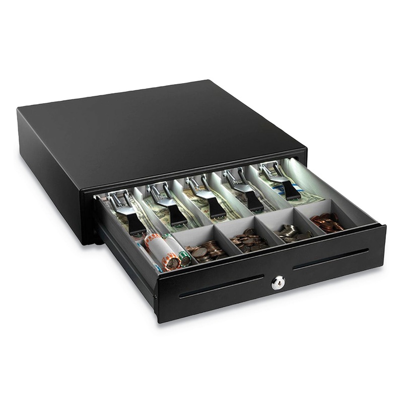 HIGH-SECURITY CASH DRAWER, 4 1/4" X 16 3/8" X 16 1/8", PLASTIC; STEEL, BLACK