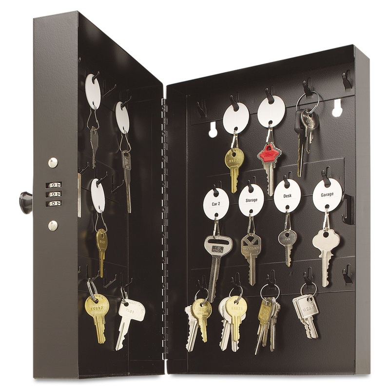 Hook-Style Key Cabinet, 28-Key, Steel, Black, 7-3/4"w X 3-1/4"d X 11-1/2"h