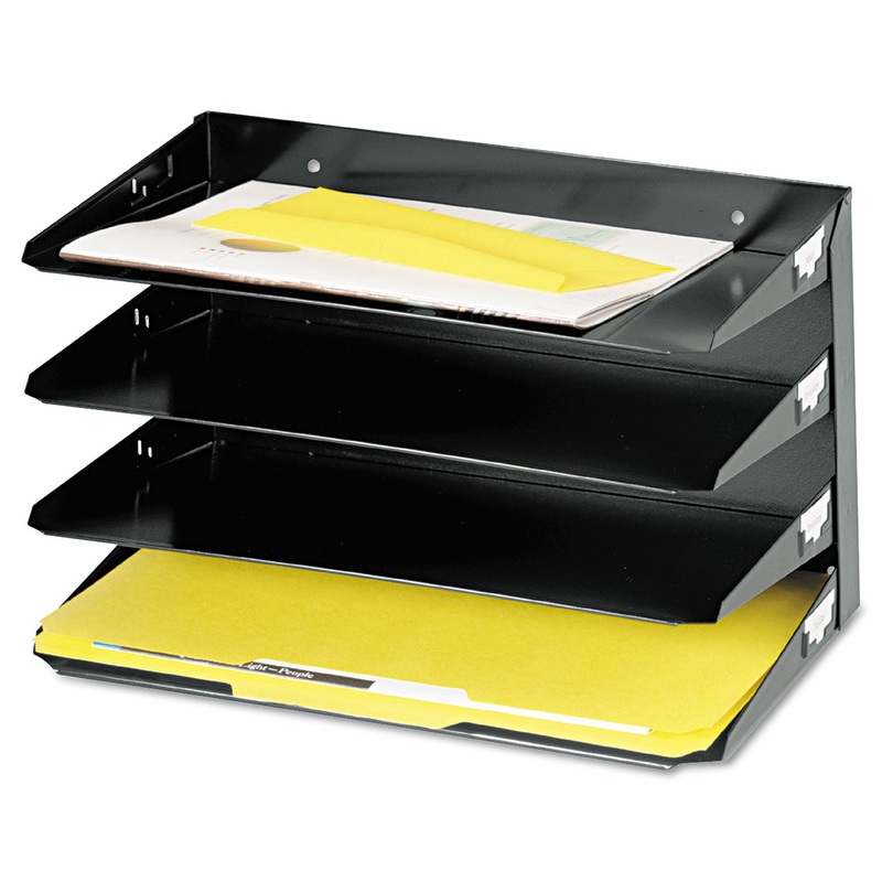 MULTI-TIER STEEL HORIZONTAL ORGANIZERS, 4 SECTIONS, LEGAL SIZE FILES, 15" X 8.75" X 9.25", BLACK