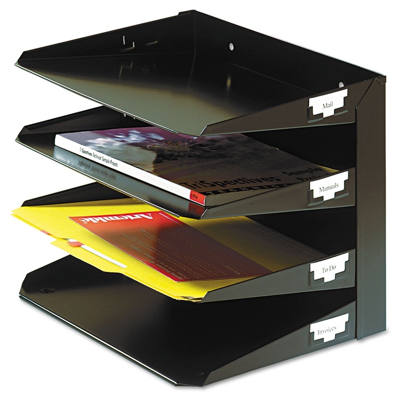 MULTI-TIER STEEL HORIZONTAL ORGANIZERS, 4 SECTIONS, LETTER SIZE FILES, 12" X 8.75" X 9.25", BLACK