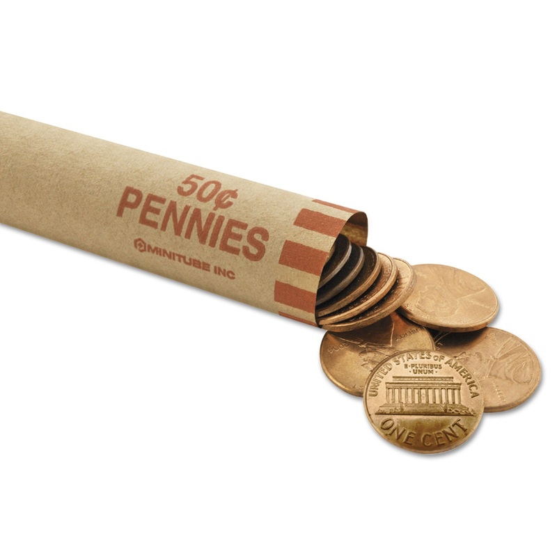 Nested Preformed Coin Wrappers, Pennies, $.50, Red, 1000 Wrappers/box