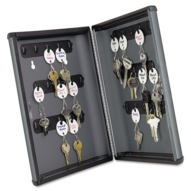 Security Key Cabinets, 30-Key, Steel, Charcoal Gray, 8 1/2 X 2 3/8 X 11 5/8