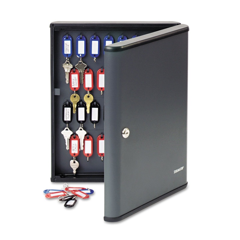 Security Key Cabinets, 60-Key, Steel, Charcoal Gray, 12 X 2 3/8 X 14 3/4