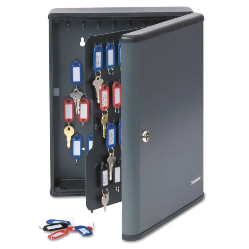 Security Key Cabinets, 90-Key, Steel, Charcoal Gray, 12 X 4 1/4 X 14 3/4
