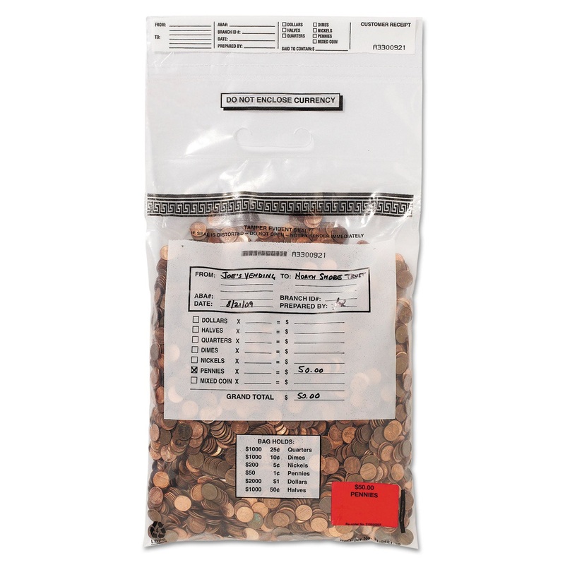 Tamper-Evident Coin Tote, 50lb Cap, 6.5mil, 13 X 22, Clear, 100 Bags/box