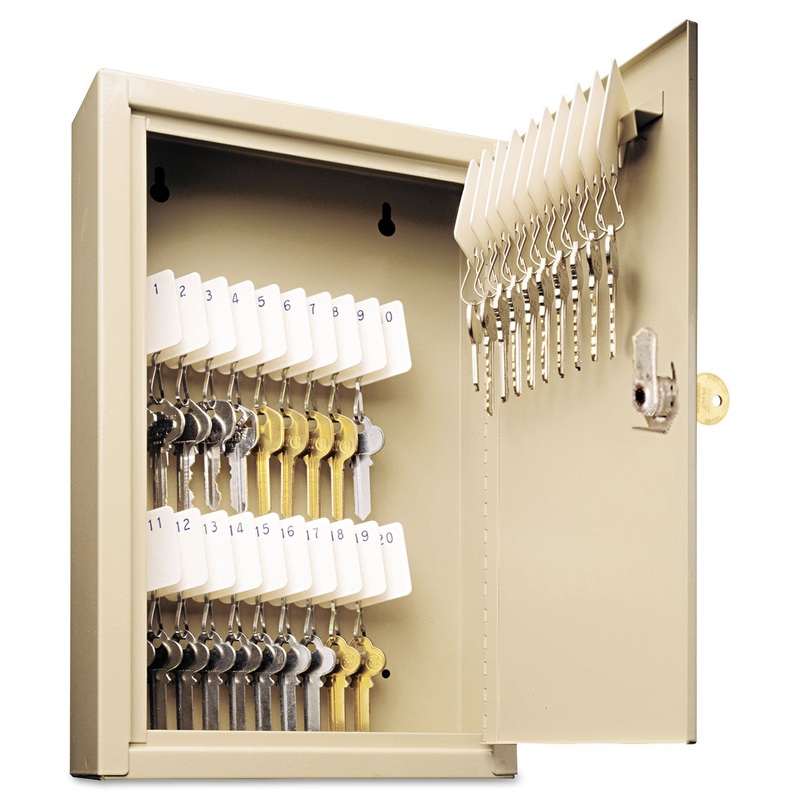 Uni-Tag Key Cabinet, 30-Key, Steel, Sand, 8 X 2 5/8 X 12 1/8