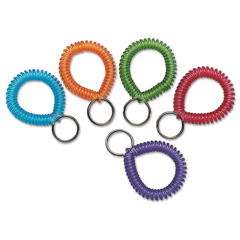 Wrist Coil With Key Ring, Assorted, 10/box