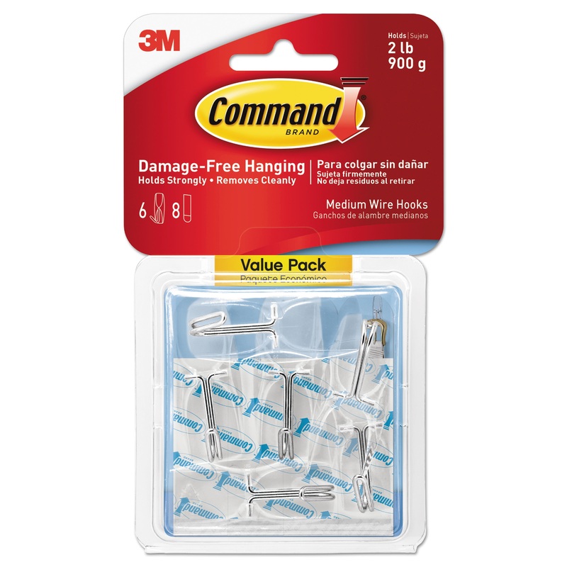 Clear Hooks & Strips, Plastic, Medium, 6 Hooks & 8 Strips/pack