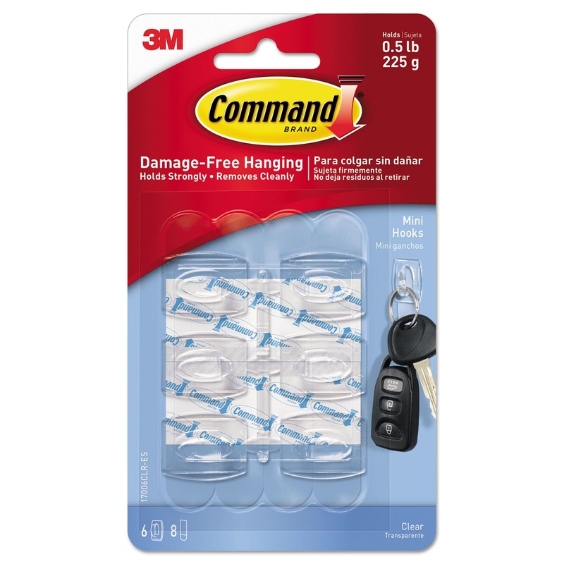 Clear Hooks & Strips, Plastic, Mini, 6 Hooks & 8 Strips/pack