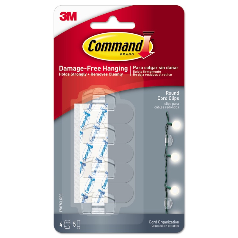 CORD CLIP, ROUND, WITH ADHESIVE, 0.75"W, CLEAR, 4/PACK