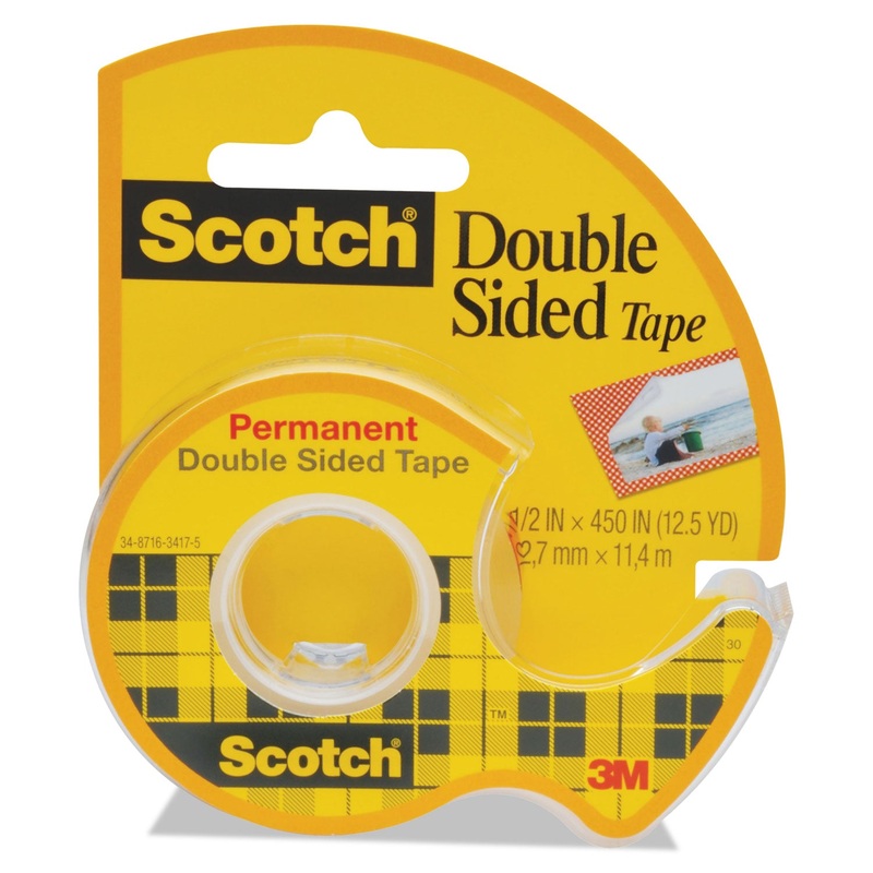 DOUBLE-SIDED PERMANENT TAPE IN HANDHELD DISPENSER, 1" CORE, 0.5" X 37.5 FT, CLEAR