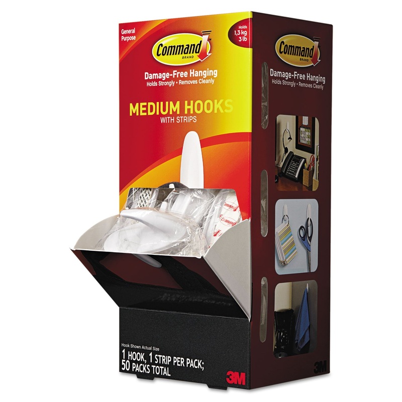 GENERAL PURPOSE DESIGNER HOOKS, MEDIUM, 3 LB CAP, WHITE, 50 HOOKS AND STRIPS/PACK