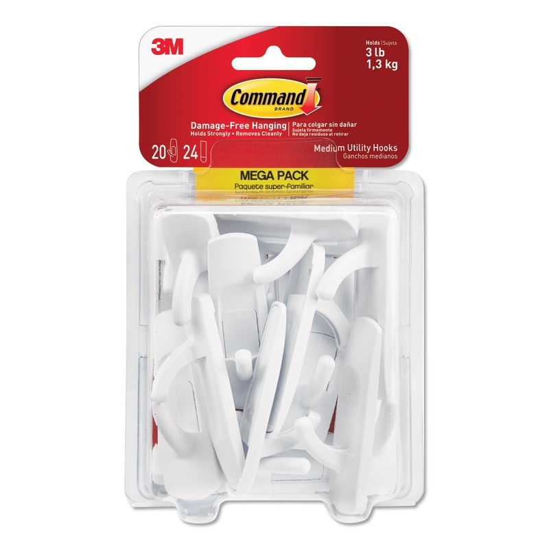 GENERAL PURPOSE HOOKS, MEDIUM, 3 LB CAP, WHITE, 20 HOOKS AND 24 STRIPS/PACK