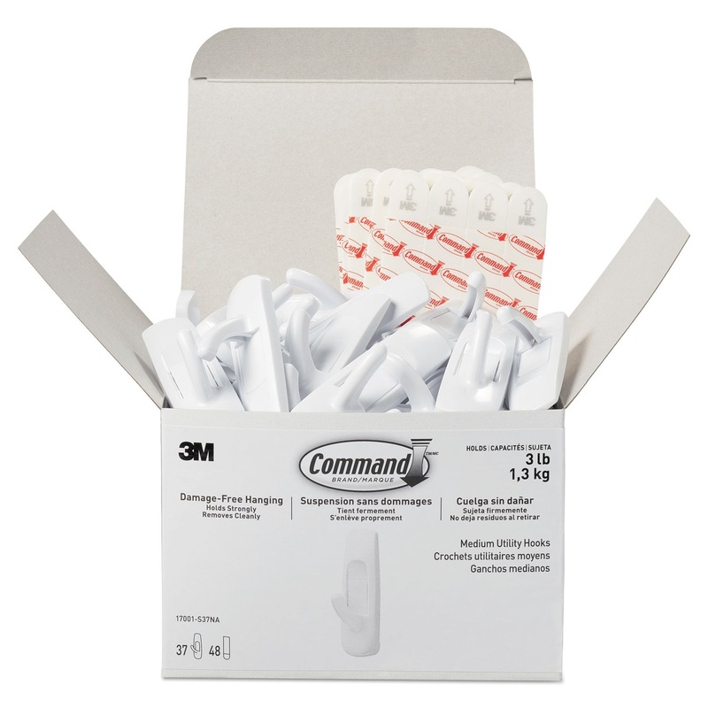 GENERAL PURPOSE HOOKS, PLASTIC, WHITE, 3 LB CAP, 37 HOOKS AND 48 STRIPS/PACK