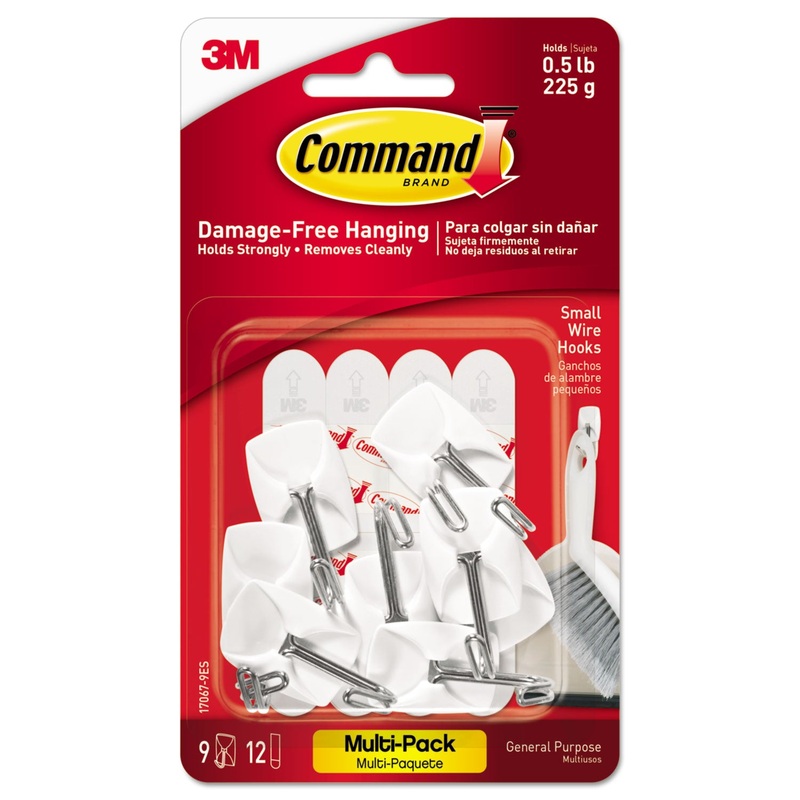 GENERAL PURPOSE WIRE HOOKS MULTI-PACK, SMALL, 0.5 LB CAP, WHITE, 9 HOOKS AND 12 STRIPS/PACK