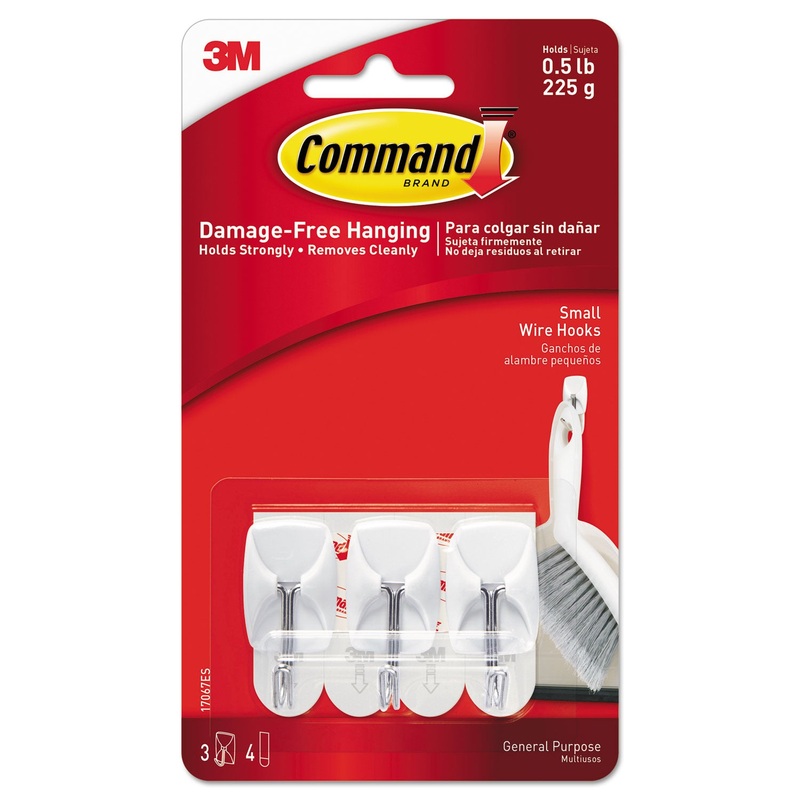 GENERAL PURPOSE WIRE HOOKS, SMALL, 0.5 LB CAP, WHITE, 3 HOOKS AND 6 STRIPS/PACK