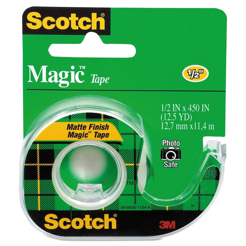 MAGIC TAPE IN HANDHELD DISPENSER, 1" CORE, 0.5" X 37.5 FT, CLEAR