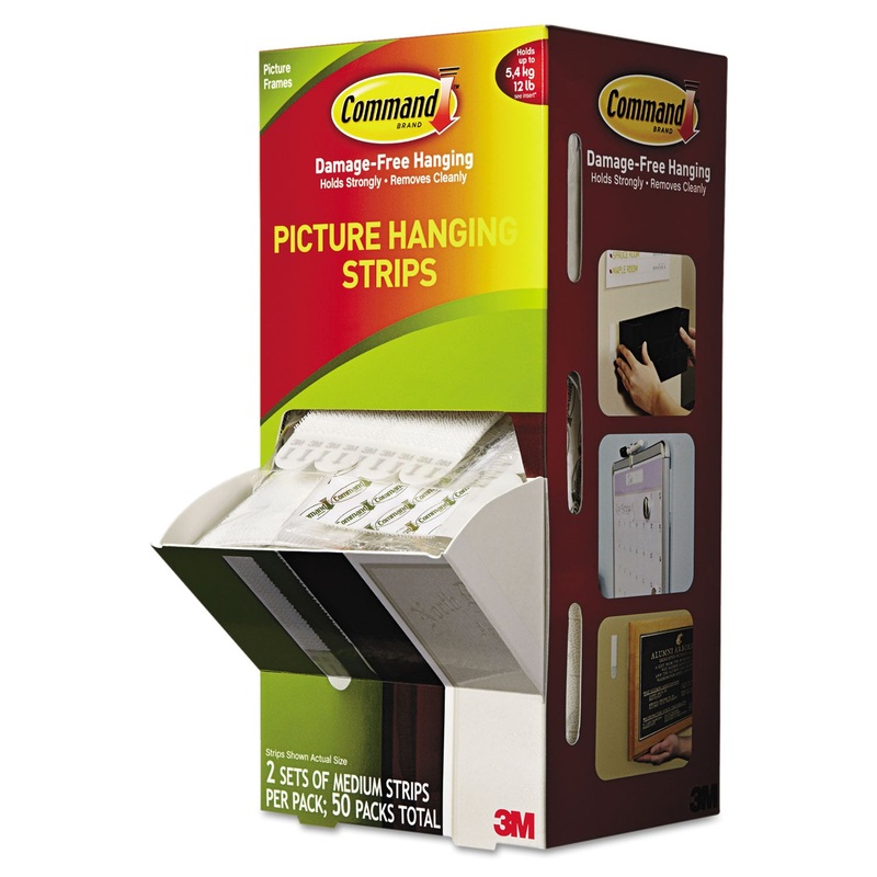 PICTURE HANGING STRIPS, CABINET PACK, REMOVABLE, 0.75" X 2.75", WHITE, 4/SET, 50 SETS/CARTON