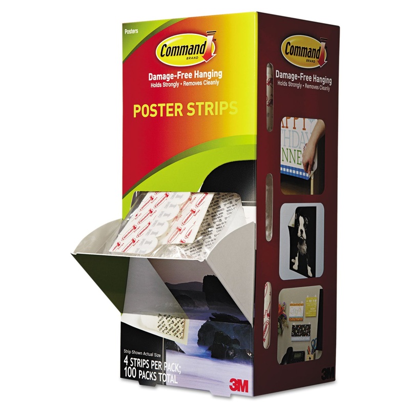 POSTER STRIPS, 5/8" X 1 3/4", WHITE, 4/PACK, 100 PACKS/CARTON