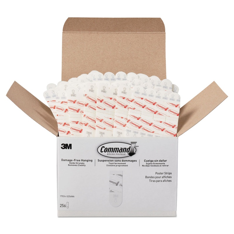 POSTER STRIPS, REMOVABLE, HOLDS UP TO 1 LB, 5/8" X 1 3/4", WHITE, 256/PACK