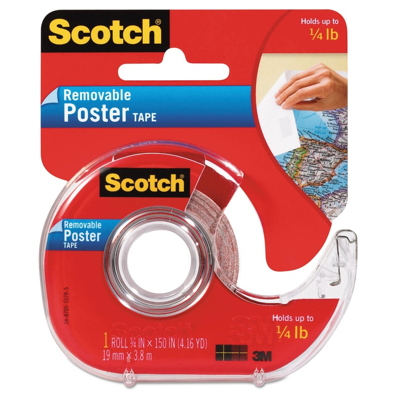 WALLSAVER REMOVABLE POSTER TAPE, 1" CORE, 0.75" X 12.5 FT, CLEAR