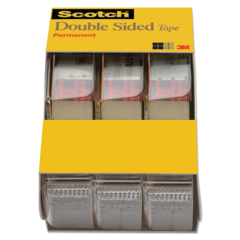 DOUBLE-SIDED PERMANENT TAPE IN HANDHELD DISPENSER, 1" CORE, 0.5" X 20.83 FT, CLEAR, 3/PACK