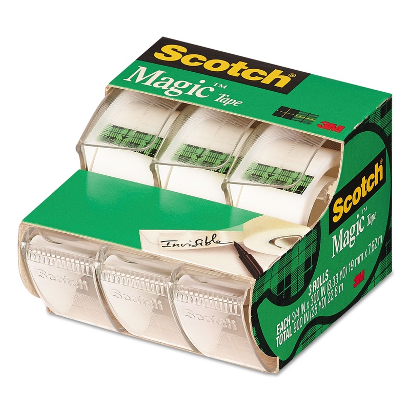 MAGIC TAPE IN HANDHELD DISPENSER, 1" CORE, 0.75" X 25 FT, CLEAR, 3/PACK