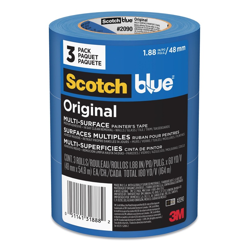 ORIGINAL MULTI-SURFACE PAINTER'S TAPE, 3" CORE, 1.88" X 60 YDS, BLUE, 3/PACK