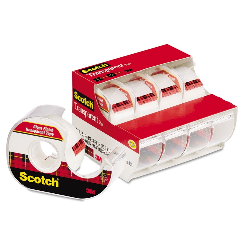 TRANSPARENT TAPE IN HANDHELD DISPENSER, 1" CORE, 0.75" X 70.83 FT, TRANSPARENT, 4/PACK