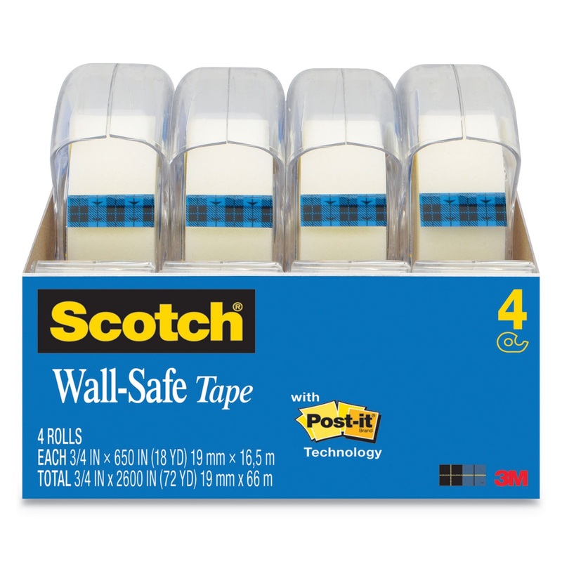 WALL-SAFE TAPE WITH DISPENSER, 1" CORE, 0.75" X 54.17 FT, CLEAR