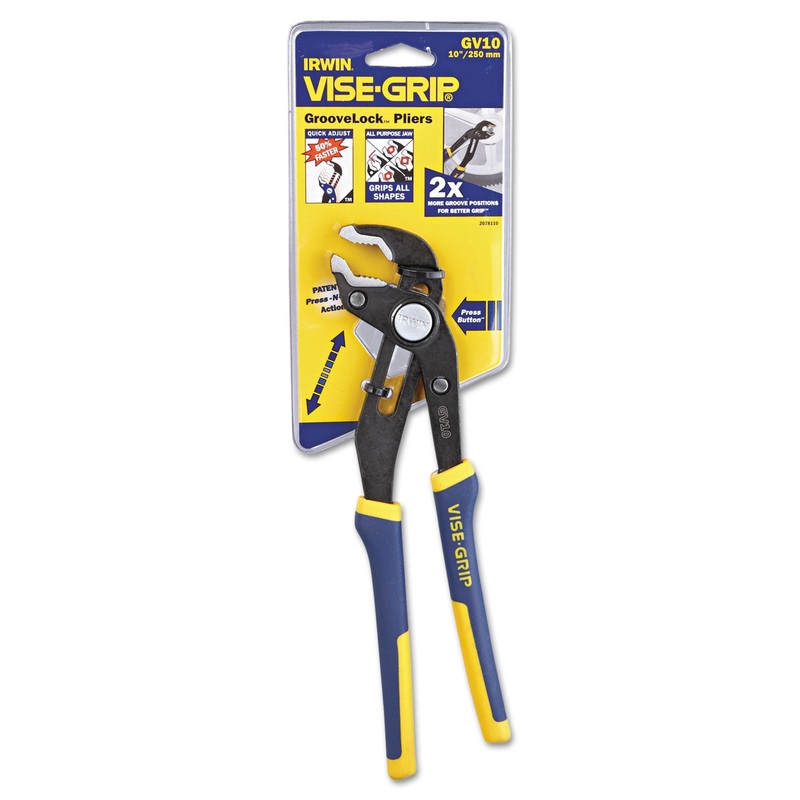 Groovelock V-Jaw Pliers, 10" Tool Length, 2 1/4" Jaw Capacity, Gray/blue/yellow