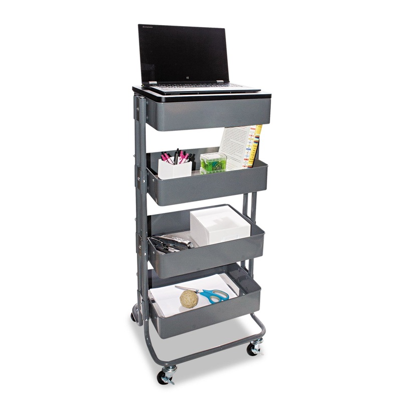 MULTI-USE STORAGE CART/STAND-UP WORKSTATION, 13.9W X 11.75D X 18.5 TO 39.5H, GRAY