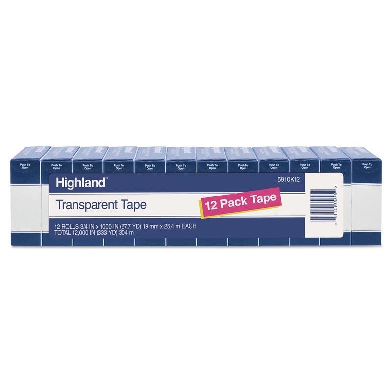TRANSPARENT TAPE, 1" CORE, 0.75" X 83.33 FT, CLEAR, 12/PACK