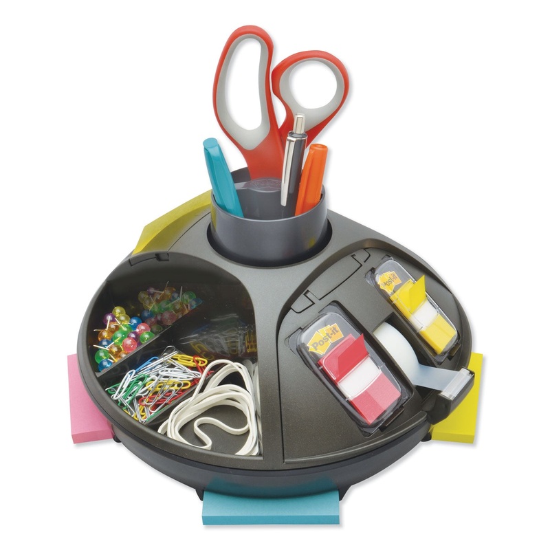Rotary Self-Stick Notes Dispenser, Plastic, Rotary, 10" Diameter X 6h, Black