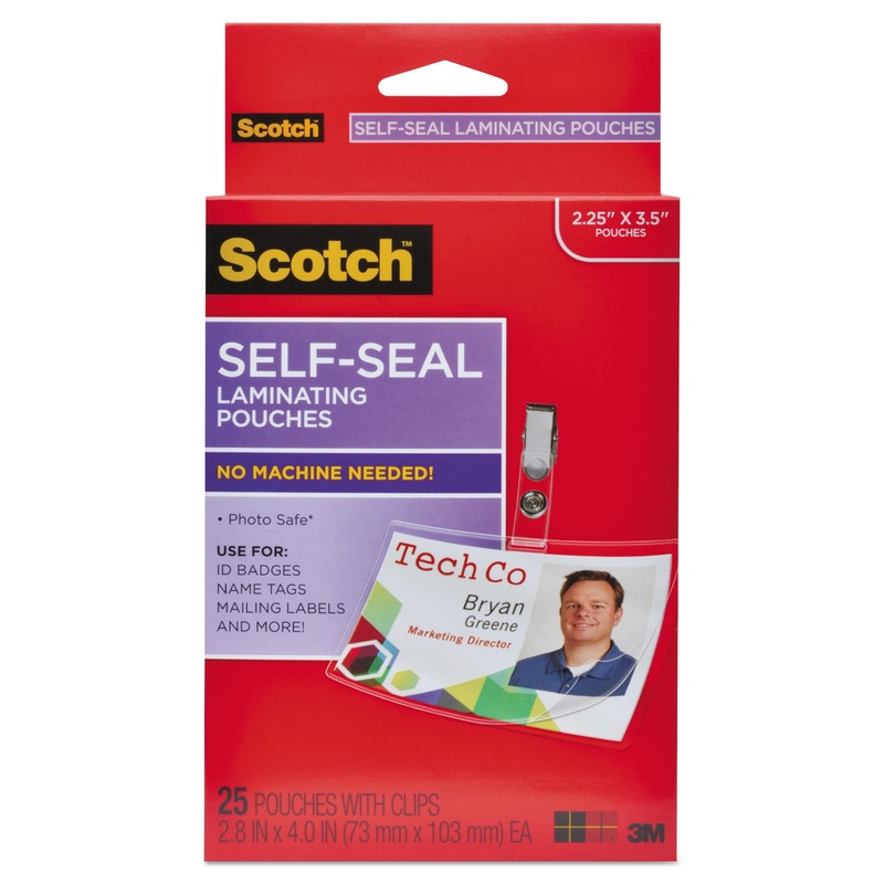 SELF-SEALING LAMINATING POUCHES, 12.5 MIL, 2.31" X 4.06", GLOSS CLEAR, 25/PACK