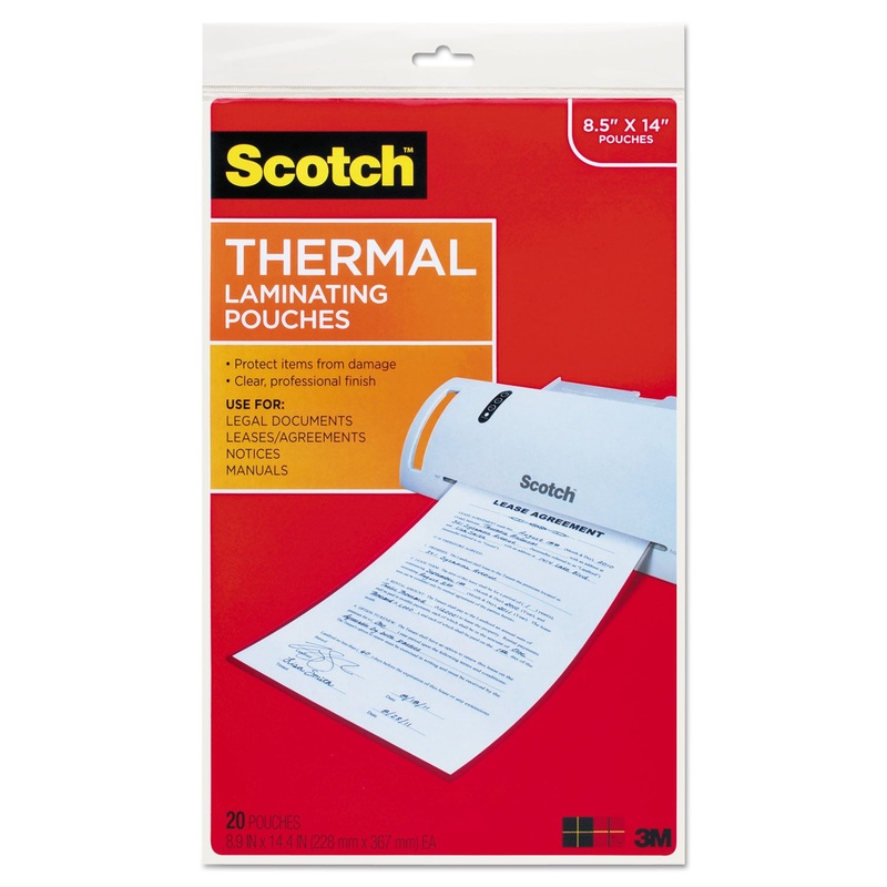 LAMINATING POUCHES, 3 MIL, 8.5" X 14", GLOSS CLEAR, 20/PACK