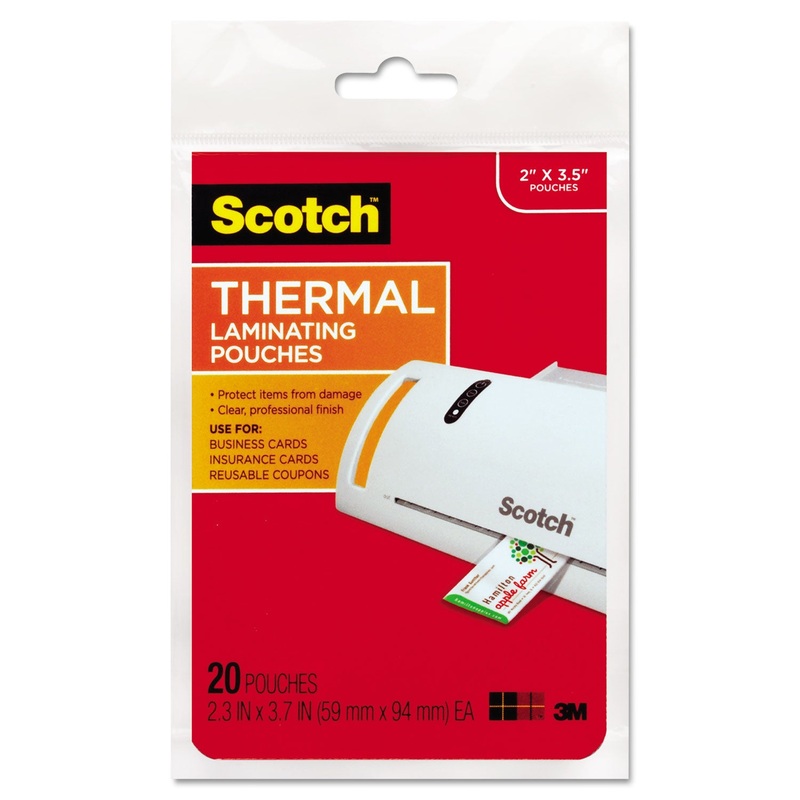 LAMINATING POUCHES, 5 MIL, 3.75" X 2.38", GLOSS CLEAR, 20/PACK