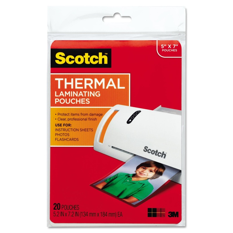 LAMINATING POUCHES, 5 MIL, 5" X 7", GLOSS CLEAR, 20/PACK
