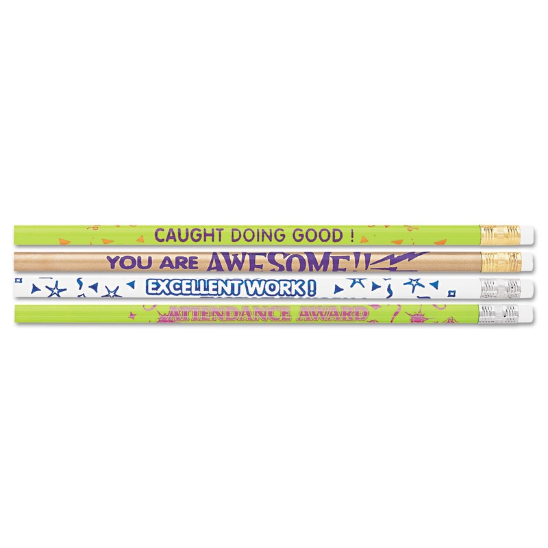 AWARD PENCIL, MOTIVATIONAL ASSORTMENT, HB (#2), BLACK LEAD, ASSORTED BARREL COLORS, 144/BOX