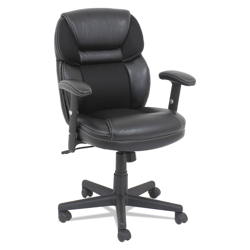 LEATHER/MESH MID-BACK CHAIR, SUPPORTS UP TO 250 LBS., BLACK SEAT/BLACK BACK, BLACK BASE