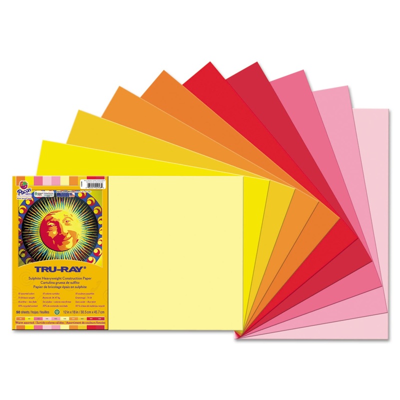 TRU-RAY CONSTRUCTION PAPER, 76LB, 12 X 18, ASSORTED COOL/WARM COLORS, 25/PACK